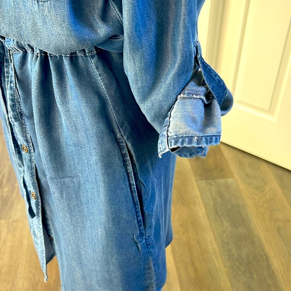 KennethCole Reaction Chambray Denim Belted Shirt Utility Dress Roll-Up Sleeves-S - Picture 4 of 11